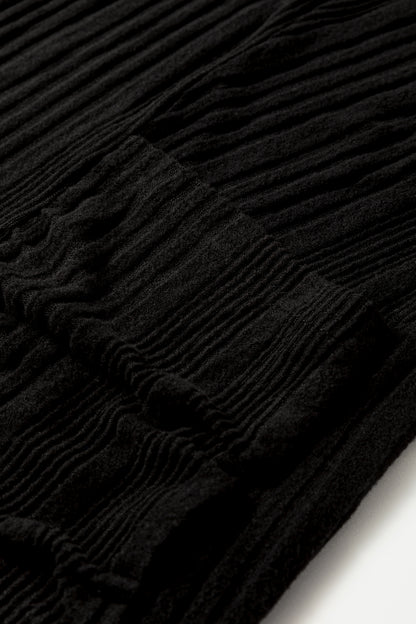 Black Ribbed Open Front Knitted Top with Pockets