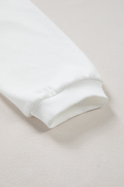 Pink 3d Ribbed XOXO Heart Embroidered Drop Shoulder Sweatshirt