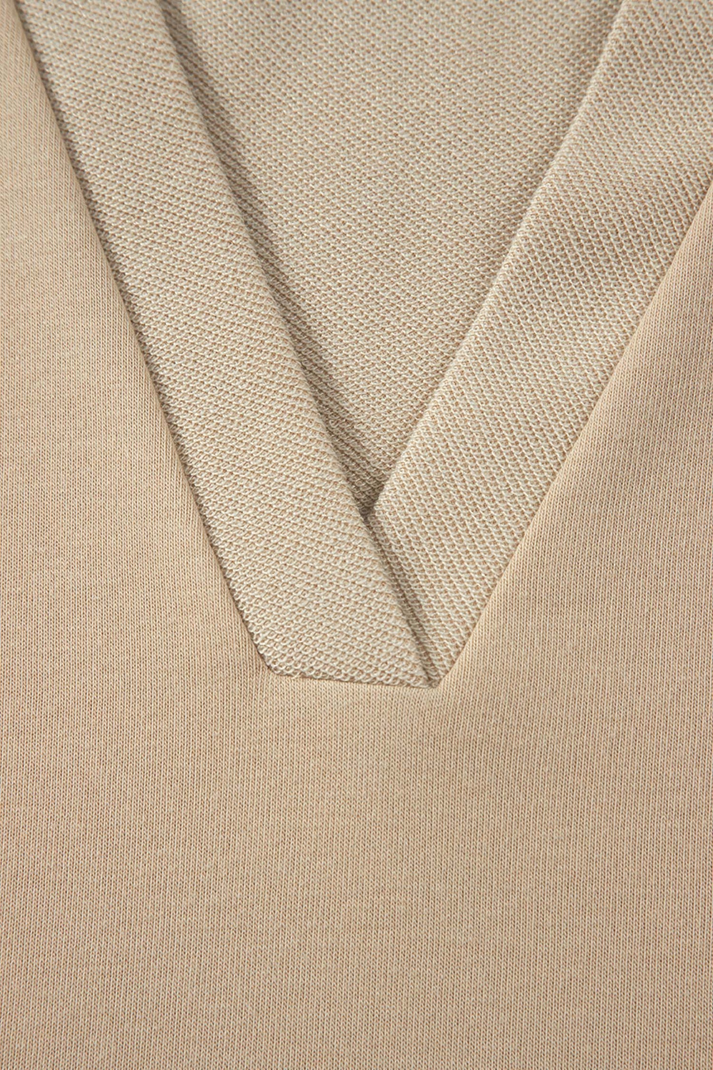 Parchment Striped Raglan Sleeve Notched Neck Raw Edge Plus Size Jumper