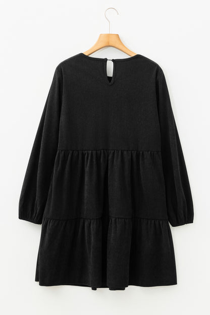 Dark Brown Lantern Sleeve Tiered Mini Dress