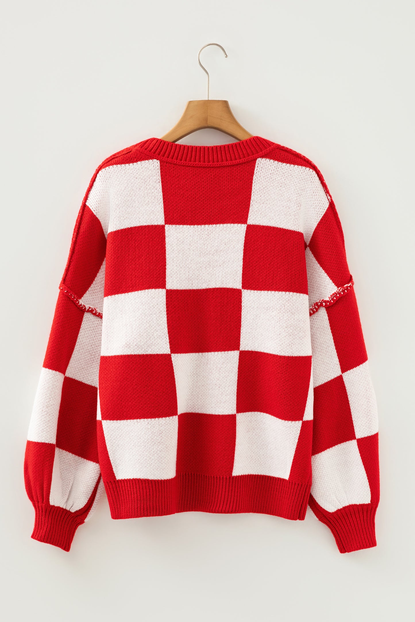 Pink Checkered Bishop Sleeve Sweater