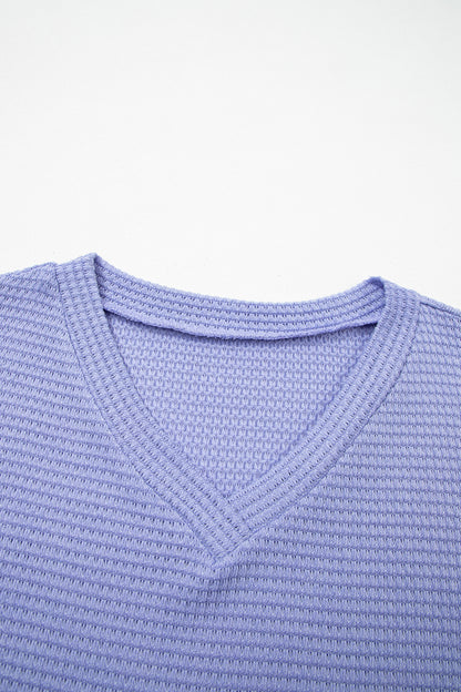 Wisteria Waffle V Neck Short Sleeve Knit Top