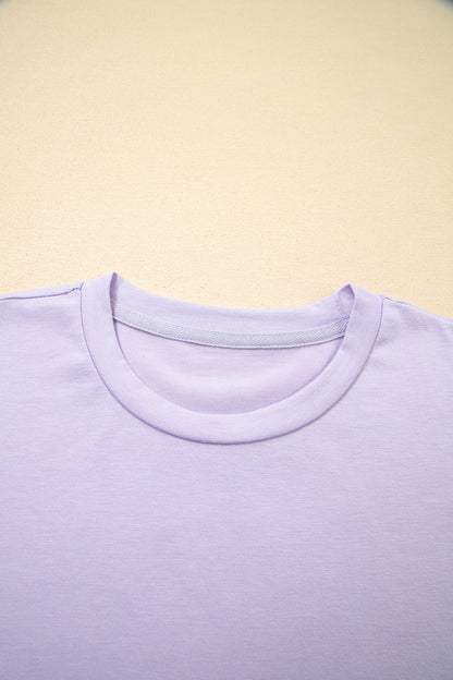 Orchid Petal Casual Plain Crew Neck Tee