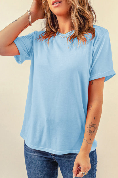 Orchid Petal Casual Plain Crew Neck Tee