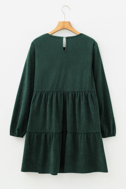 Dark Brown Lantern Sleeve Tiered Mini Dress