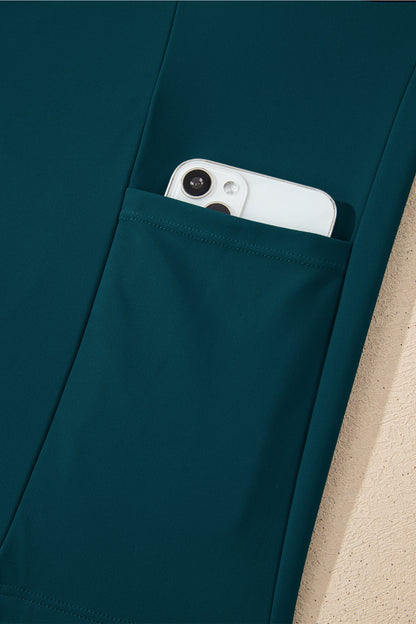 Blue Sapphire Contrast Edge Ruffled High Waist One Piece Swim Dress