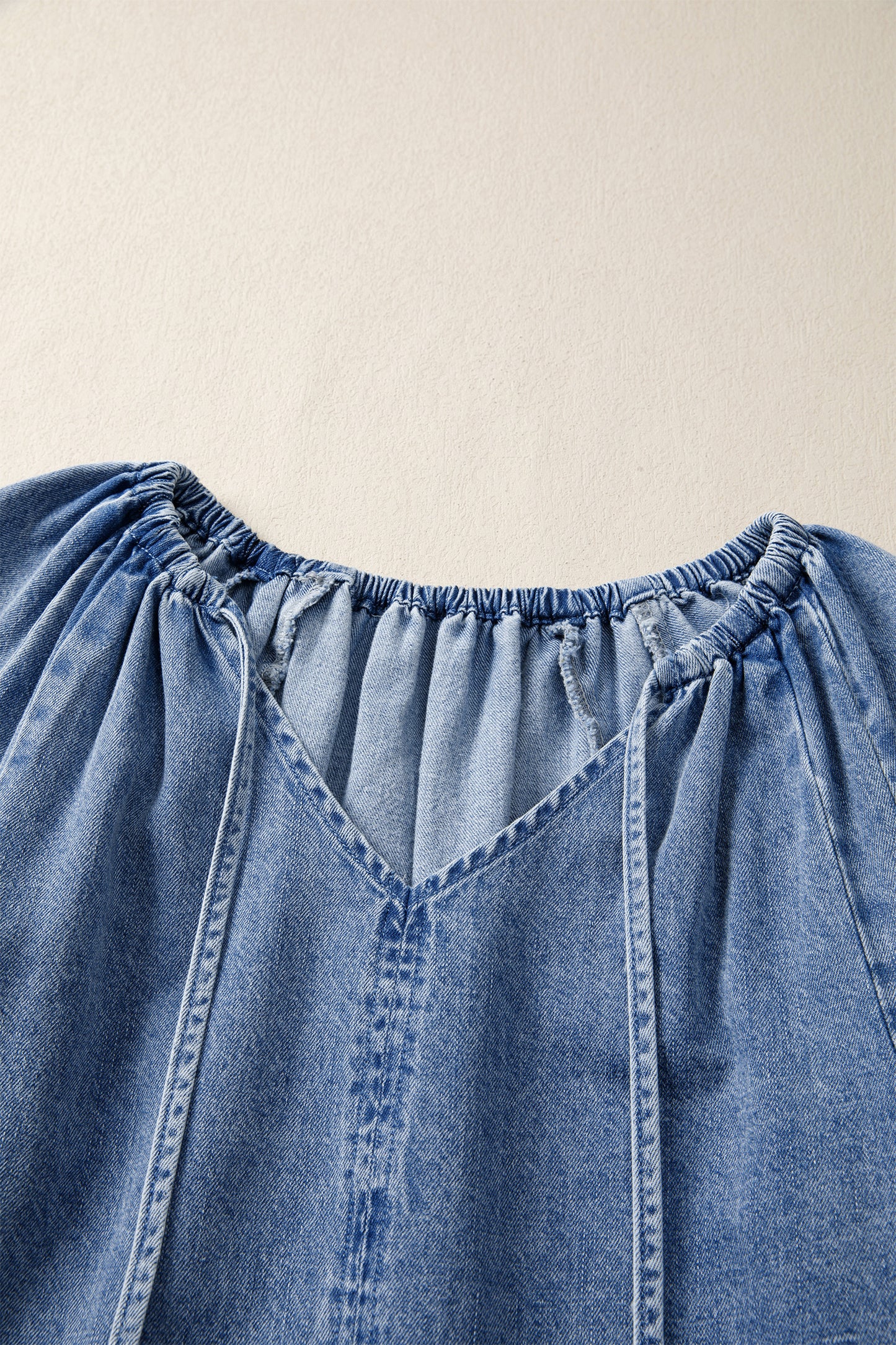 Myosotis Puff Sleeve V Neck Ruffled Loose Denim Mini Dress