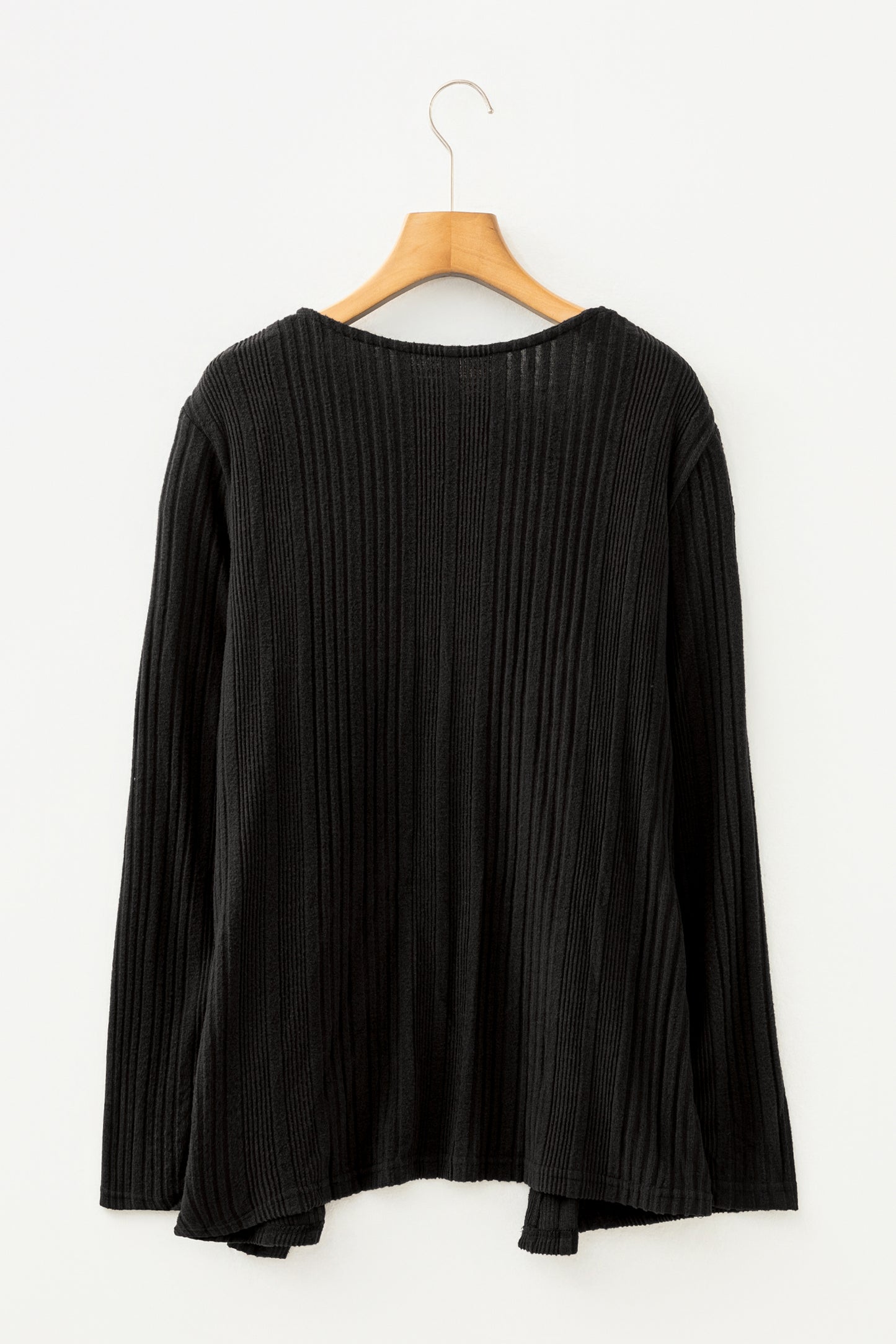 Black Ribbed Open Front Knitted Top with Pockets