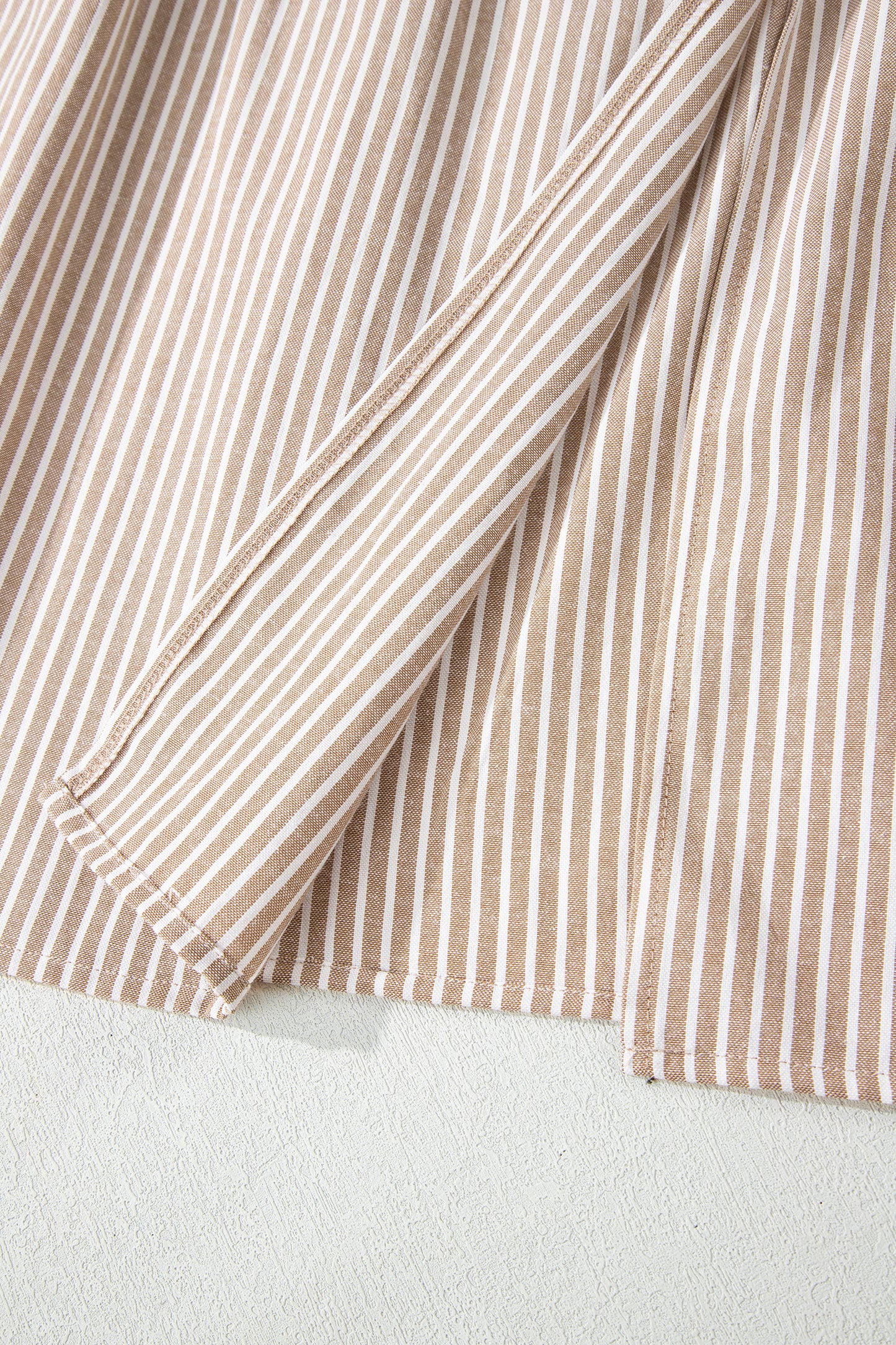 Khaki Stripe Flutter Sleeve Buttoned Front Slit Maxi Dress