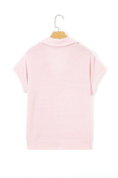 Light Pink Collared V Neck Ribbed Tee