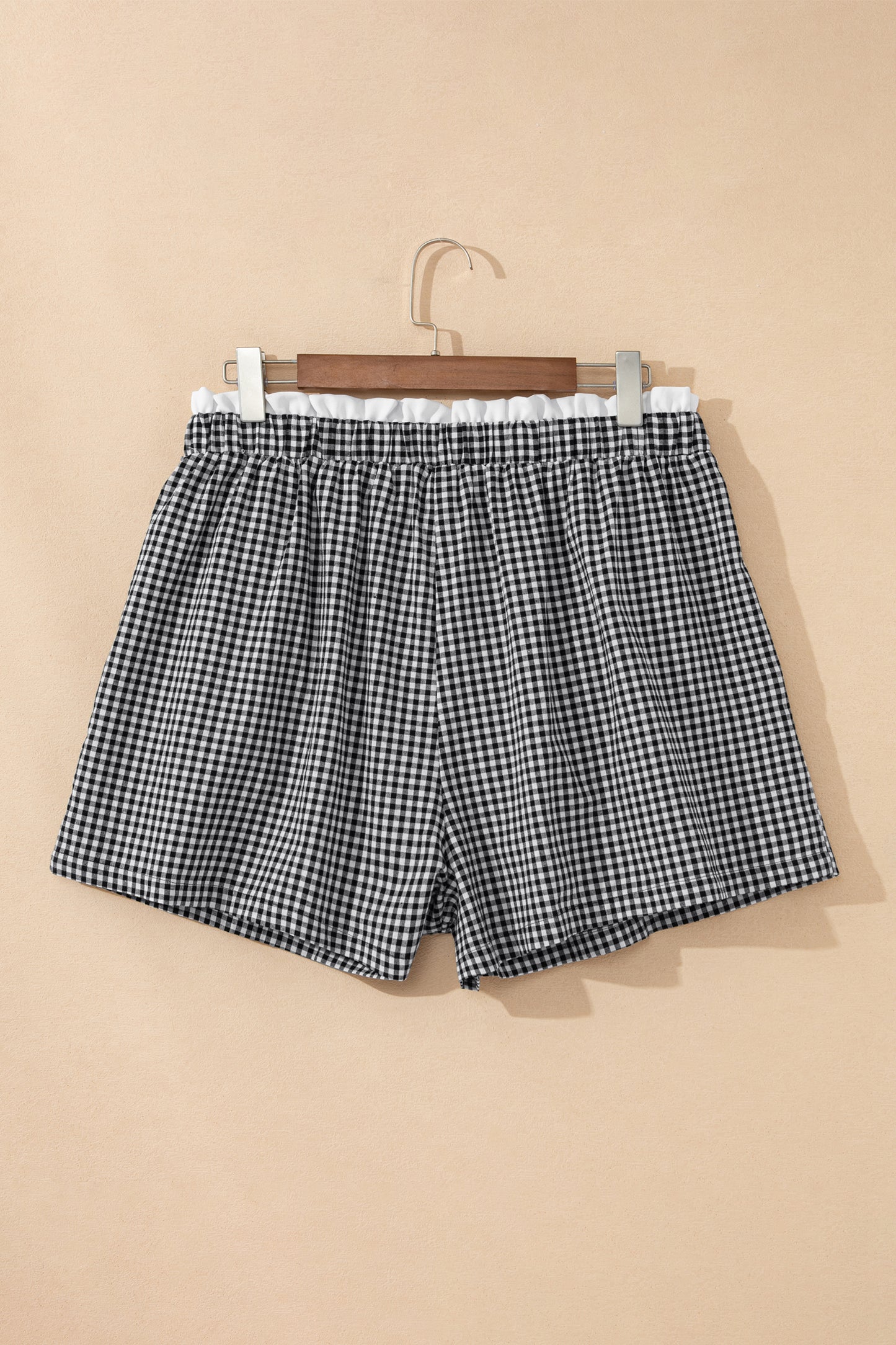 Khaki Contrast Trim Plaid Print Plus Size Shorts