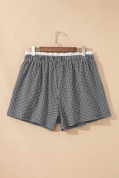 Khaki Contrast Trim Plaid Print Plus Size Shorts