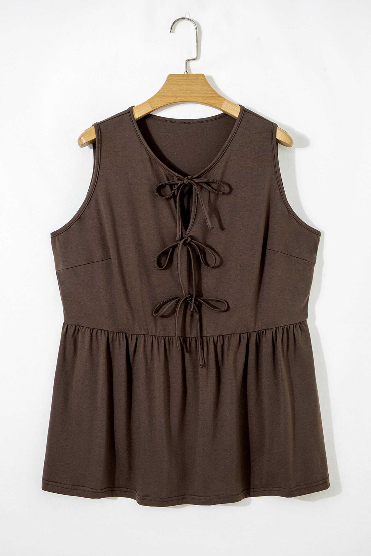 Black Plus Size Solid Color Bow Tie Peplum Tank Top