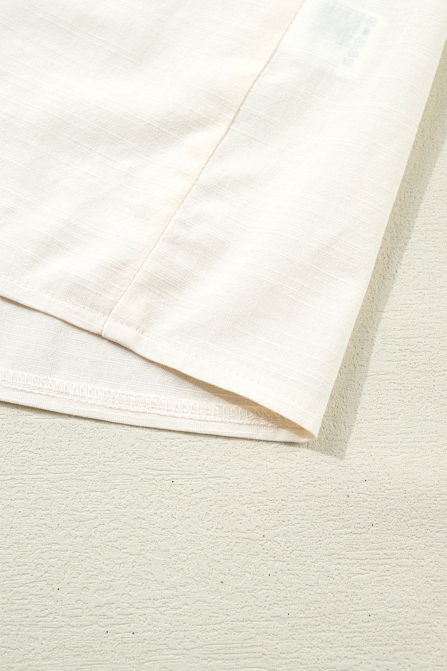 Beige Contrast Color Trim Button Down Long Puff Sleeve Shirt