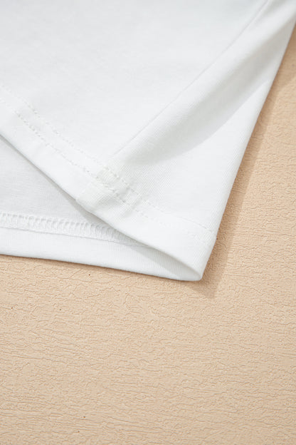 White Eyelet Embroidered Flutter Sleeve Patchwork V Neck Tee