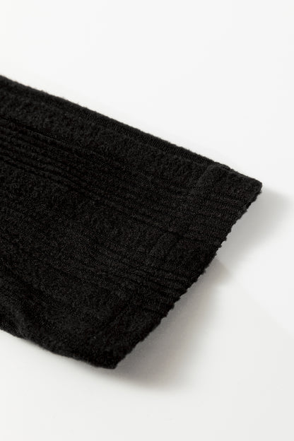 Black Ribbed Open Front Knitted Top with Pockets