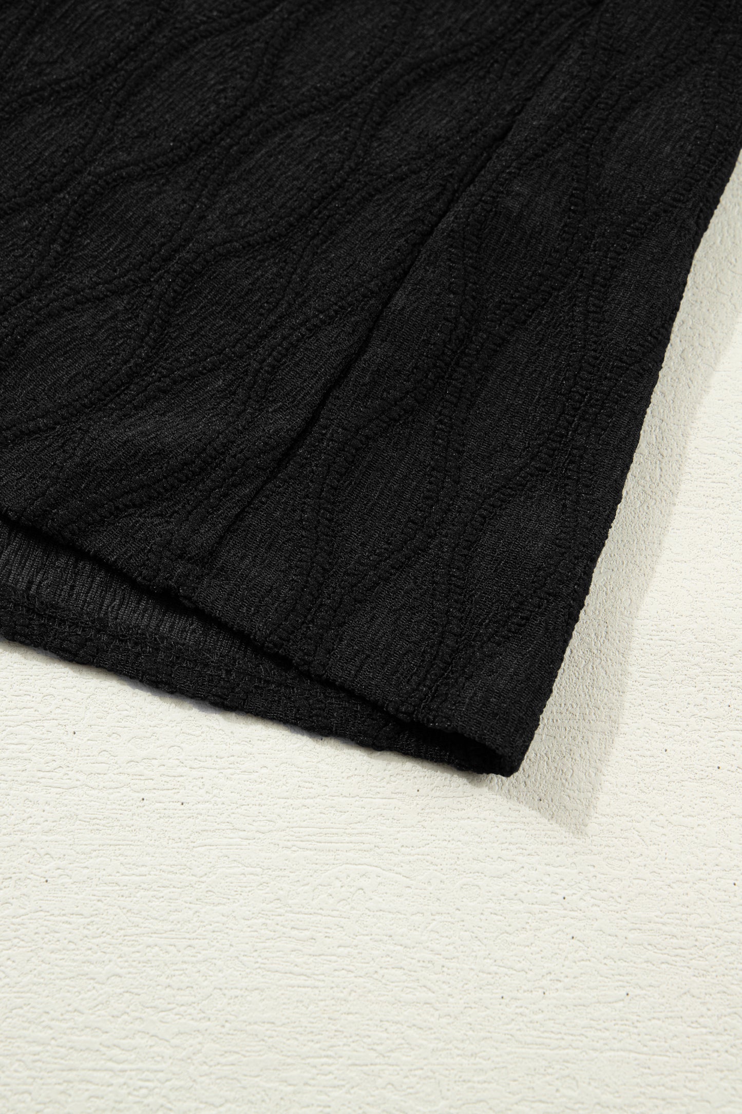 Beau Blue Solid Color Textured Notched Neck Puff Sleeve Blouse