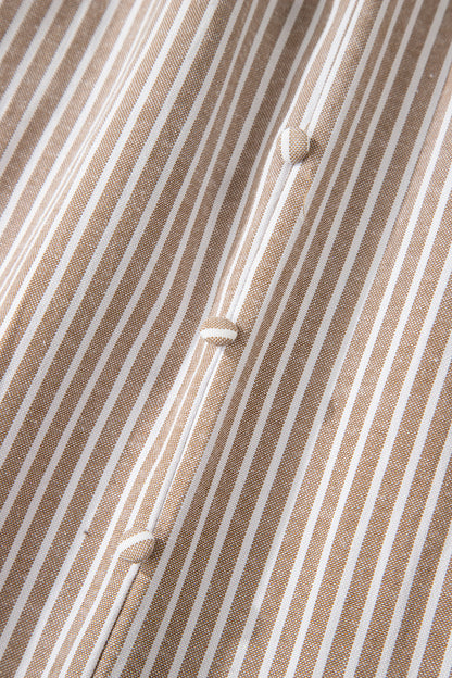 Khaki Stripe Flutter Sleeve Buttoned Front Slit Maxi Dress