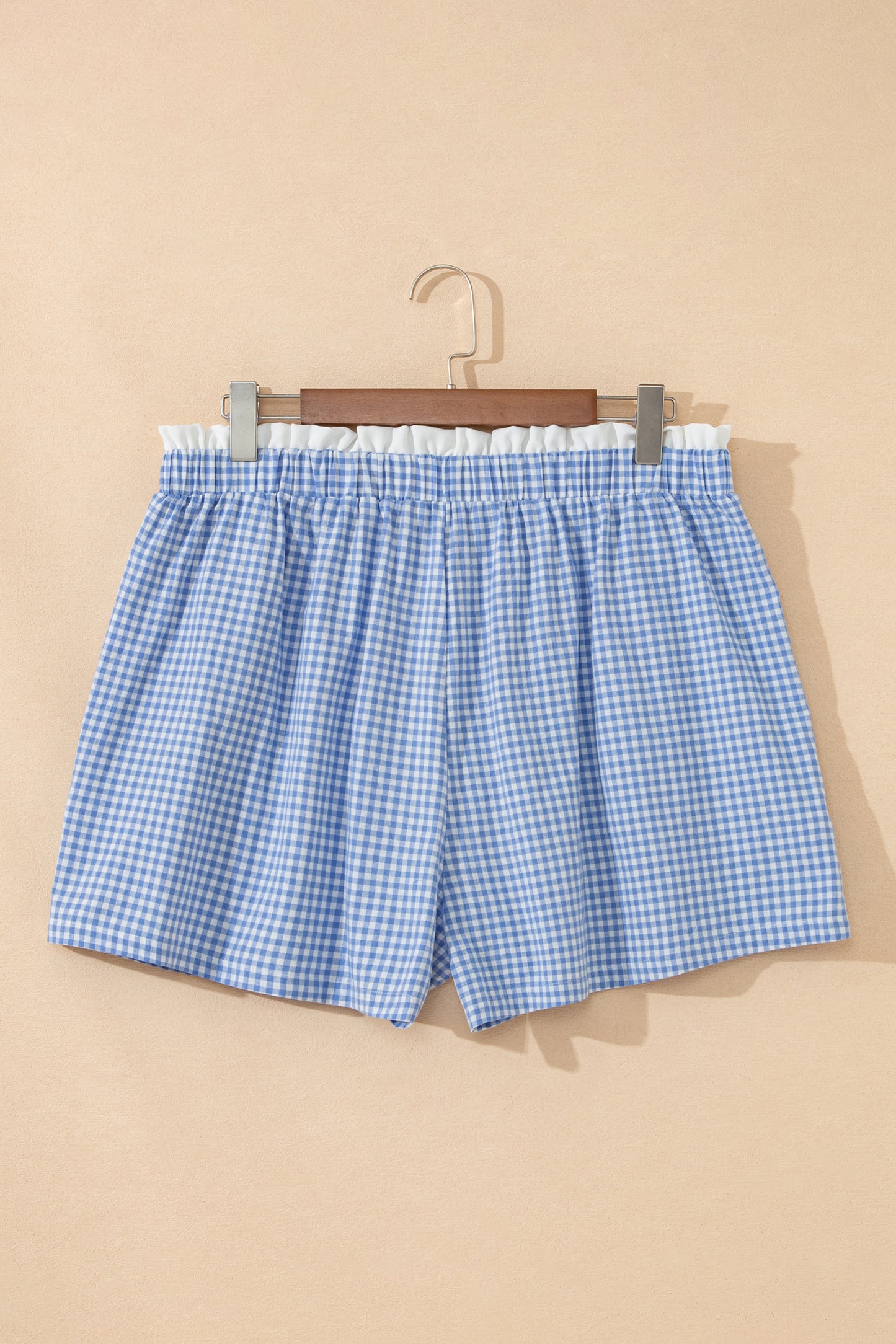 Khaki Contrast Trim Plaid Print Plus Size Shorts
