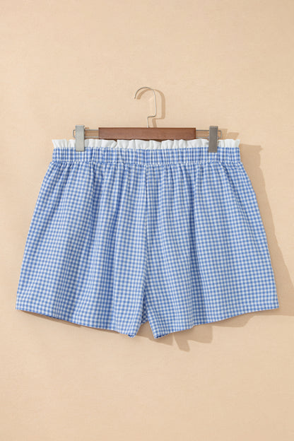 Khaki Contrast Trim Plaid Print Plus Size Shorts