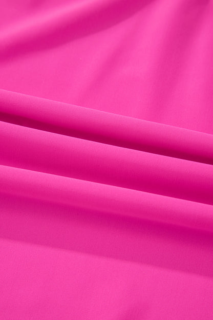 Rose Red Contrast Trim Neckline Active Shorts Attached One Piece Swim Dress