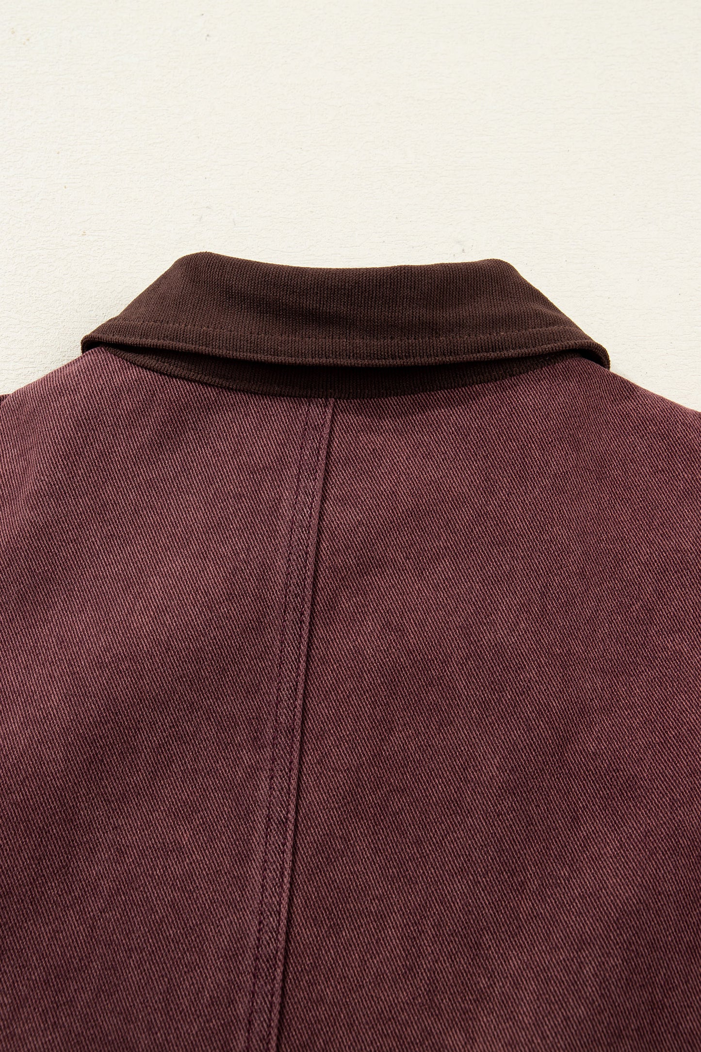 Coffee Corduroy Collar Zipped Front Denim Jacket