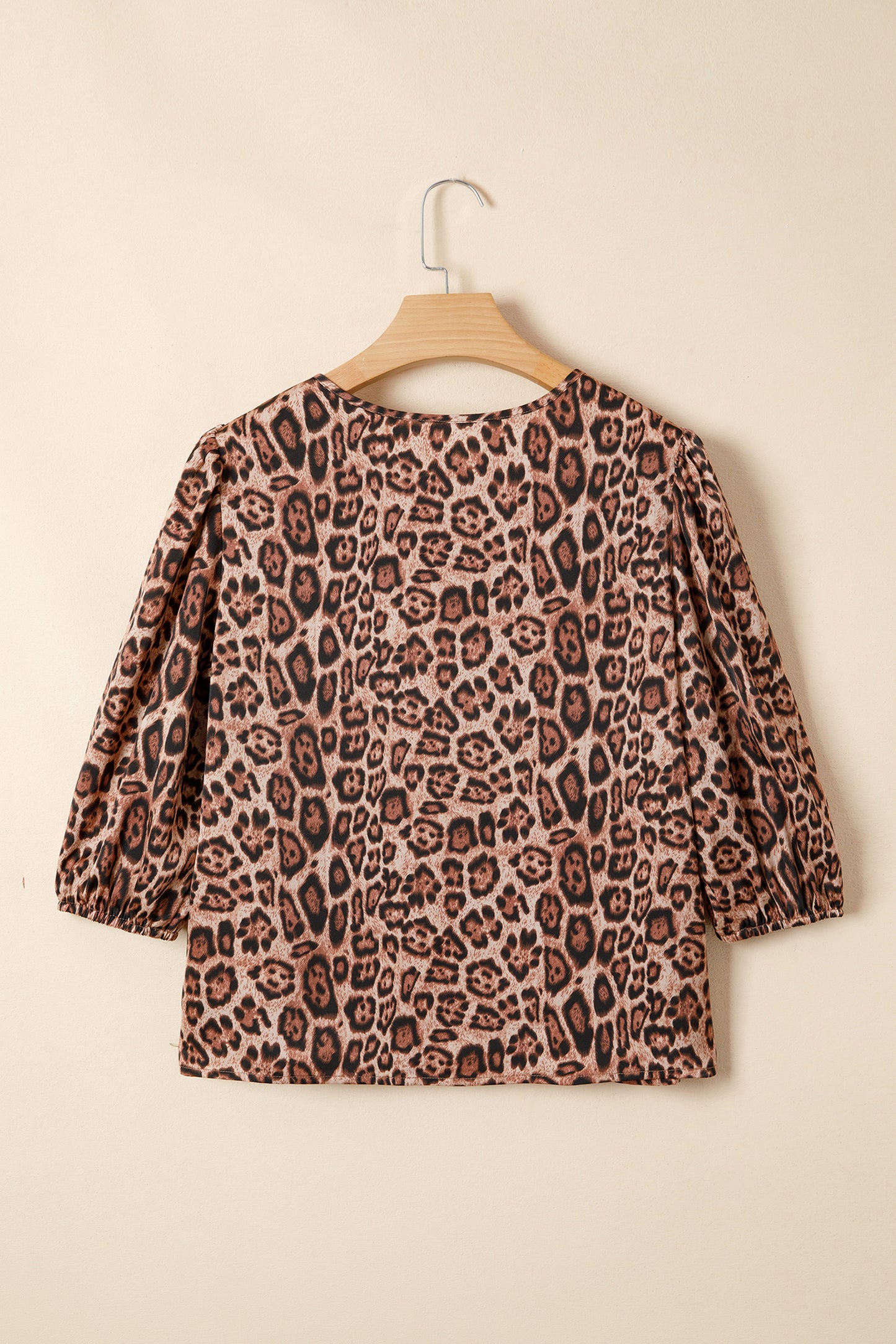 Brown Leopard Bow Tie Puff Sleeve Blouse