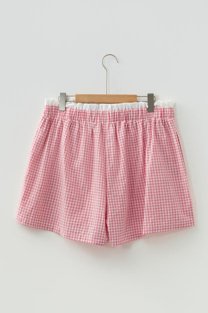 Khaki Contrast Trim Plaid Print Plus Size Shorts