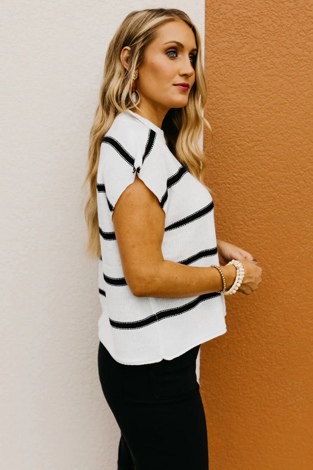 Blue Striped Batwing Sleeve Sweater Tee