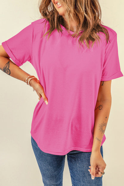 Orchid Petal Casual Plain Crew Neck Tee