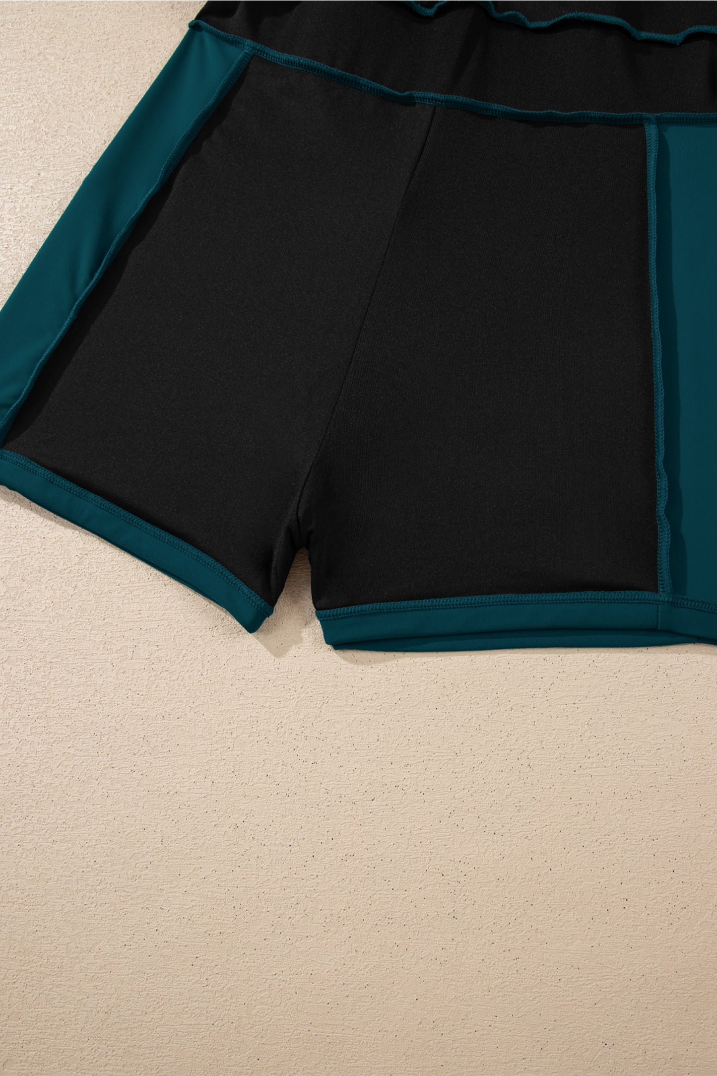 Blue Sapphire Contrast Edge Ruffled High Waist One Piece Swim Dress